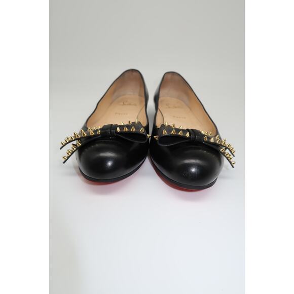 Christian Louboutin Leather Spike Studded Bow Ballet Flats Black Women's Size 40 - Picture 2 of 10